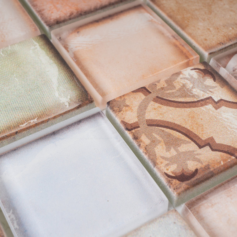 Retro Multicolor Glass Mosaic Wall Tile Sheet