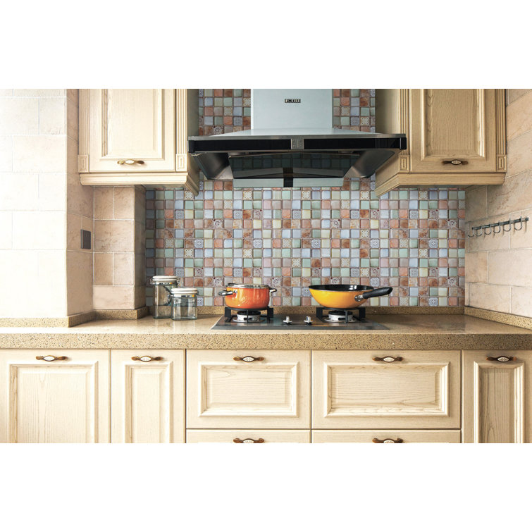 Retro Multicolor Glass Mosaic Wall Tile Sheet