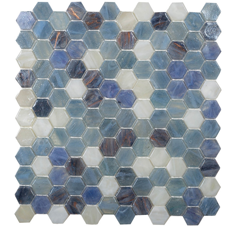 Apollo Blue and White Hexagon Glass Mosaic Tile