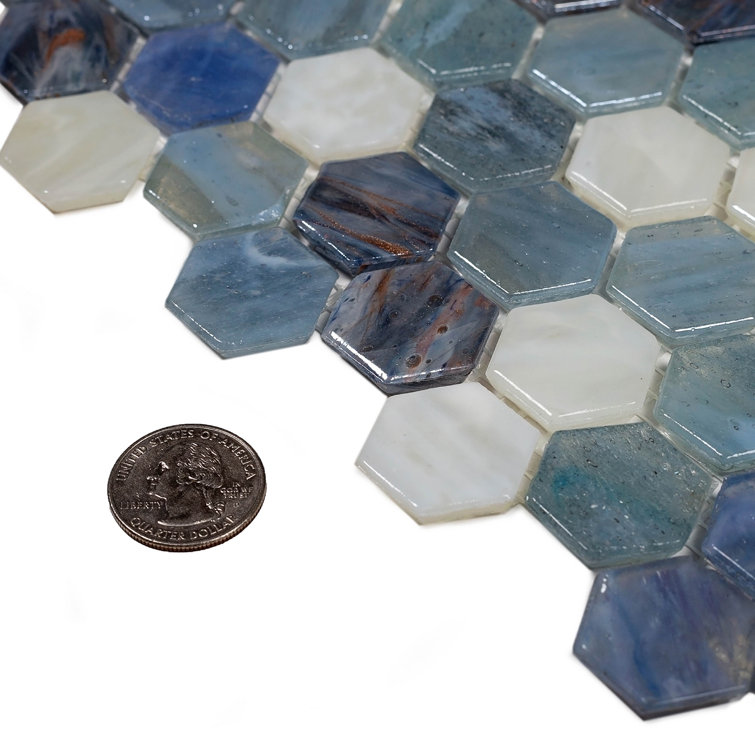 Apollo Blue and White Hexagon Glass Mosaic Tile