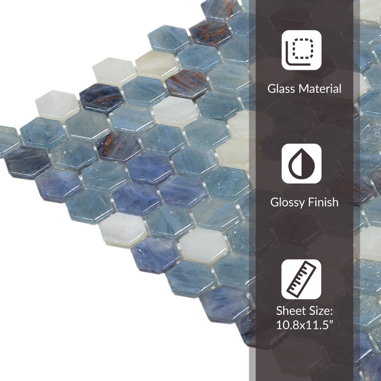 Apollo Blue and White Hexagon Glass Mosaic Tile