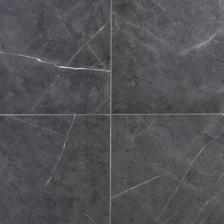 Grace Large Format Dark Gray Polished Porcelain Marble Look Tile