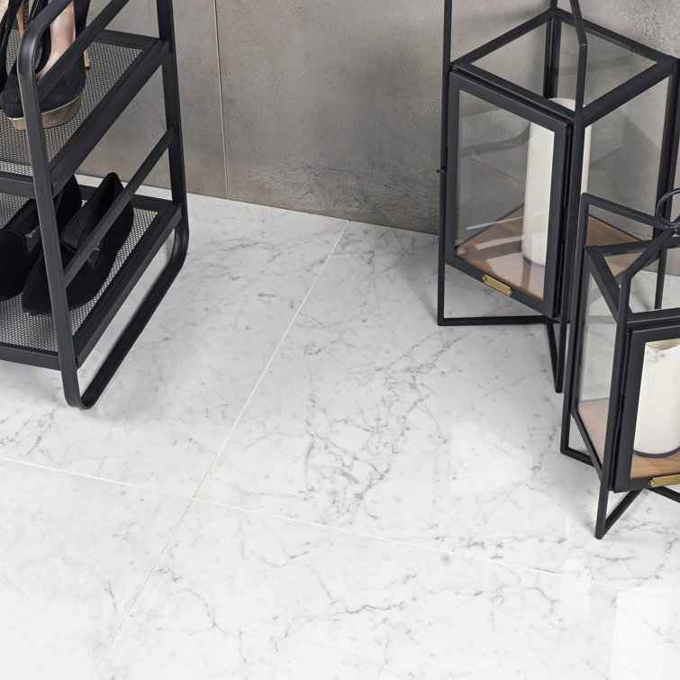 Bianco 24" x 24" Polished Porcelain Marble Look Tile