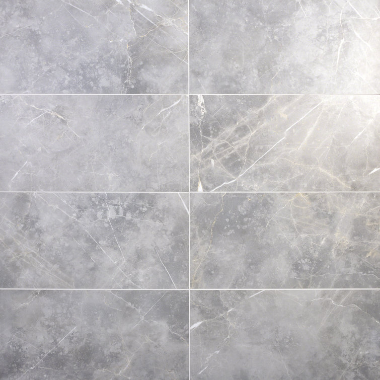 Grace 12" x 24" Matte Gray Porcelain Marble Look Tile