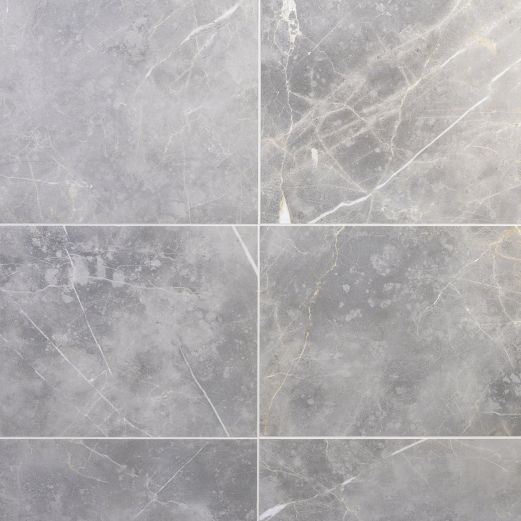 Grace 12" x 24" Matte Gray Porcelain Marble Look Tile
