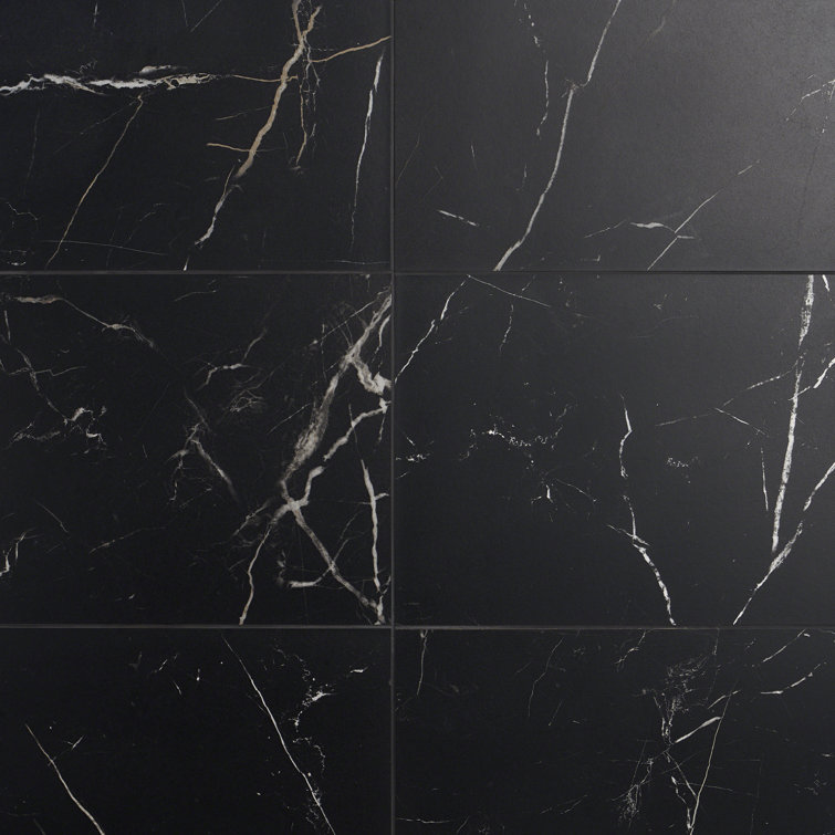 Grace Matte Black 12" x 24" Porcelain Marble-Look Tile