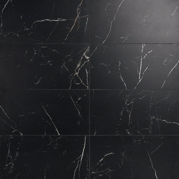 Grace Matte Black 12" x 24" Porcelain Marble-Look Tile