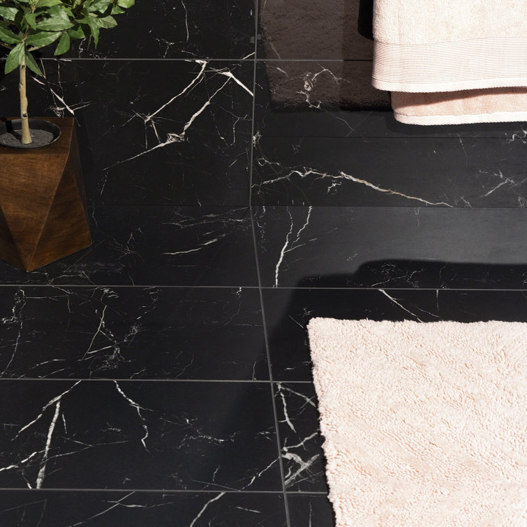 Grace Matte Black 12" x 24" Porcelain Marble-Look Tile