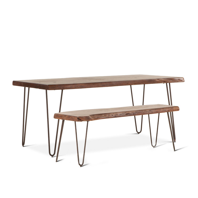 Grandby Industrial Live Edge 54" Walnut Bench with Bronze Hairpin Legs