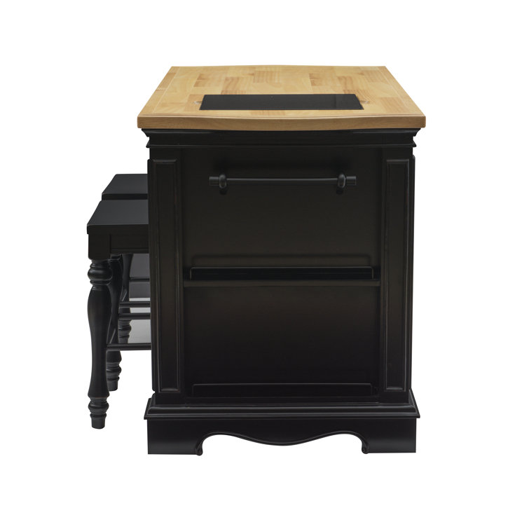 Black and Natural Wood Kitchen Island with Granite Top