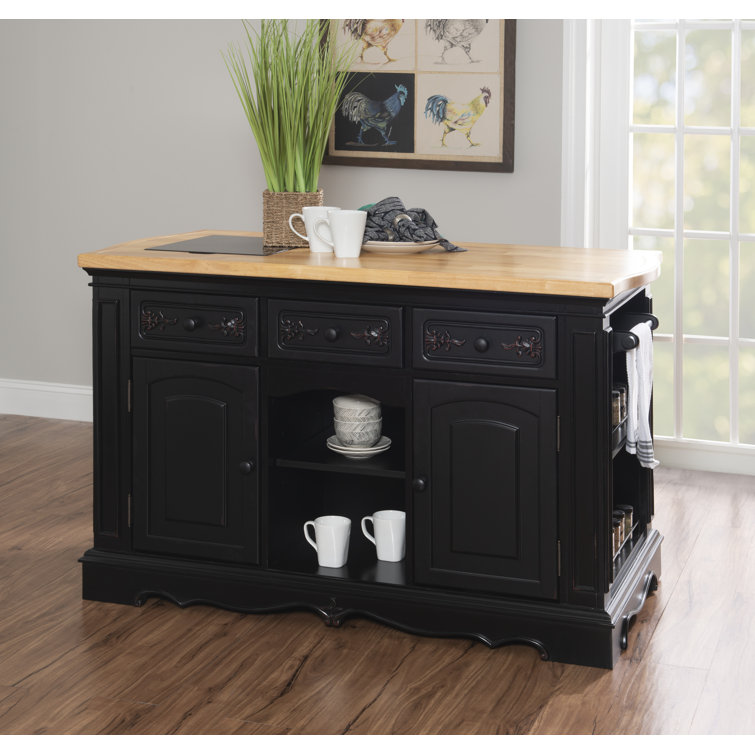 Black and Natural Wood Kitchen Island with Granite Top