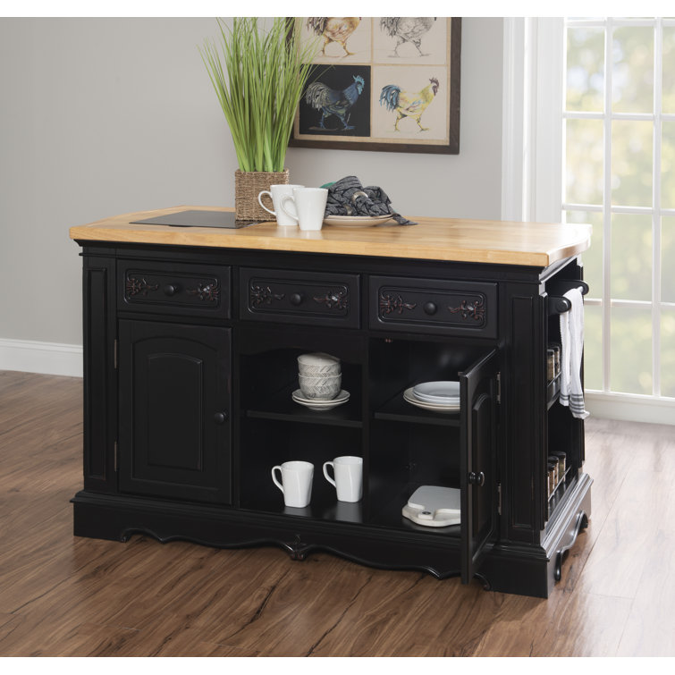 Black and Natural Wood Kitchen Island with Granite Top