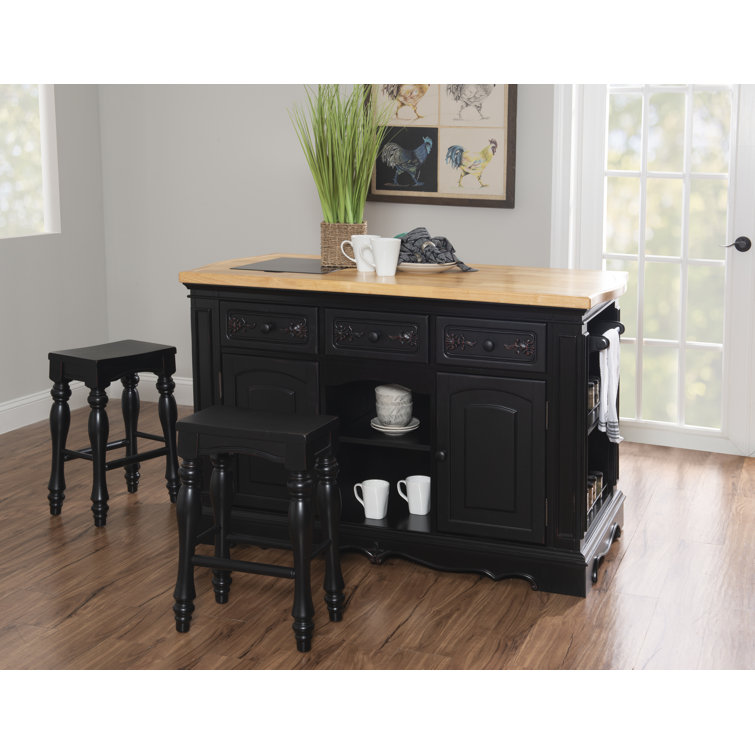 Black and Natural Wood Kitchen Island with Granite Top