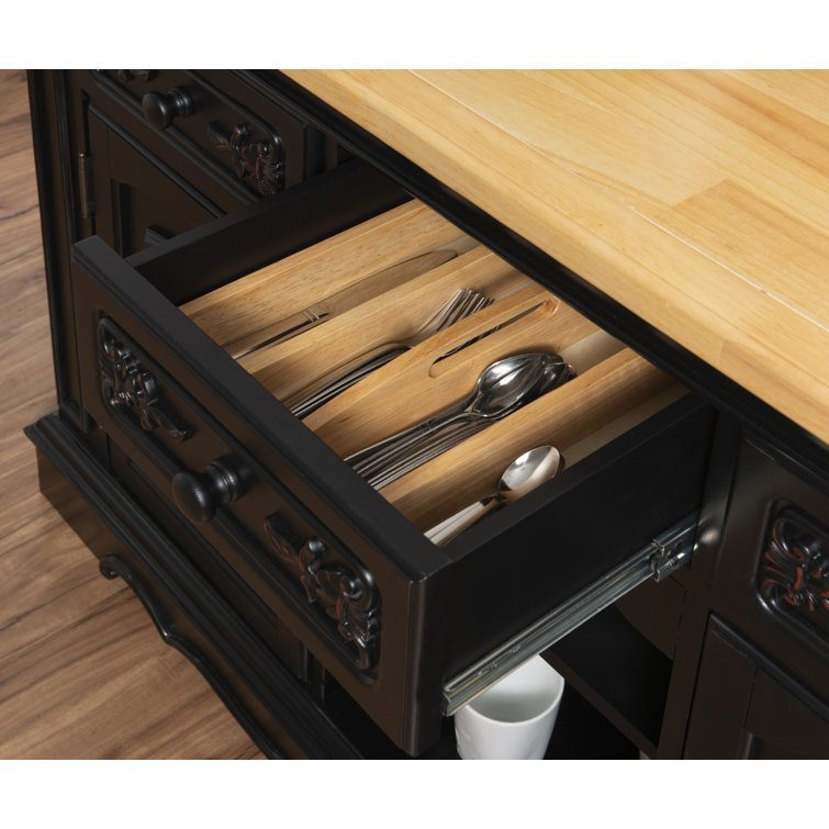 Black and Natural Wood Kitchen Island with Granite Top
