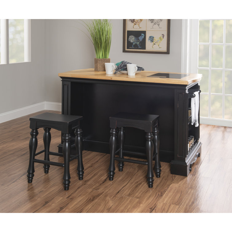 Black and Natural Wood Kitchen Island with Granite Top
