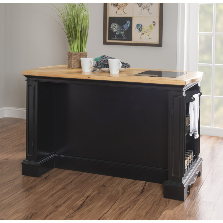 Black and Natural Wood Kitchen Island with Granite Top