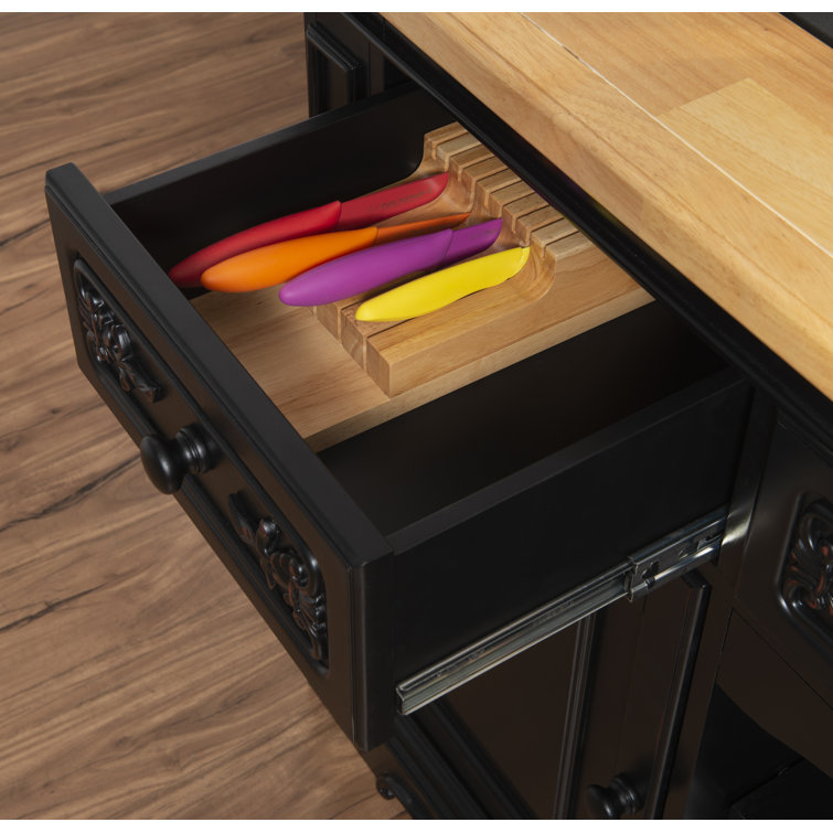 Black and Natural Wood Kitchen Island with Granite Top