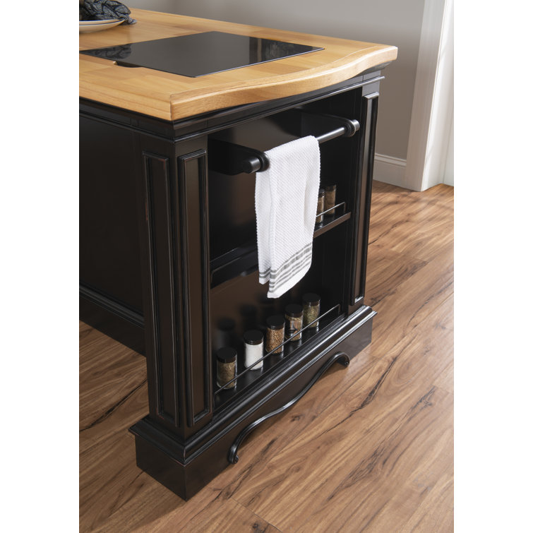 Black and Natural Wood Kitchen Island with Granite Top