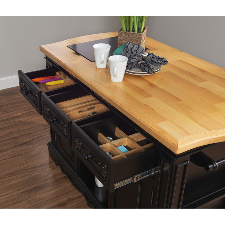 Black and Natural Wood Kitchen Island with Granite Top