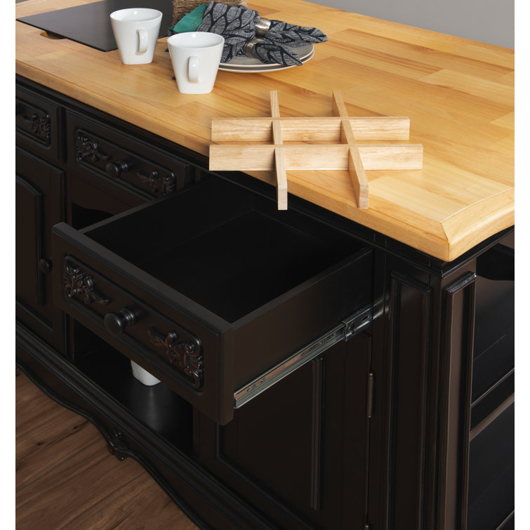 Black and Natural Wood Kitchen Island with Granite Top
