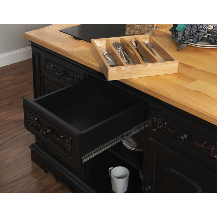 Black and Natural Wood Kitchen Island with Granite Top