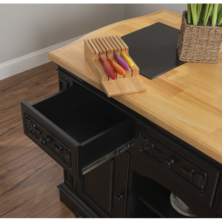 Black and Natural Wood Kitchen Island with Granite Top
