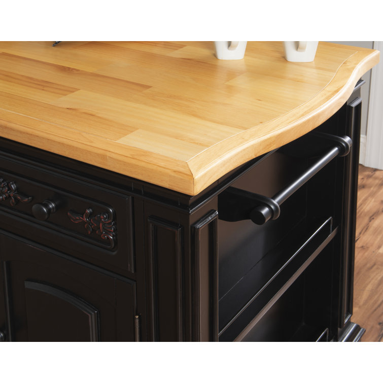 Black and Natural Wood Kitchen Island with Granite Top