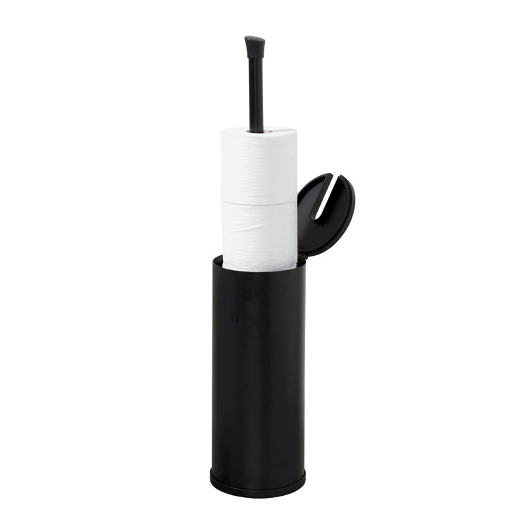 Matte Black Aluminum Freestanding Toilet Paper Holder with Lid