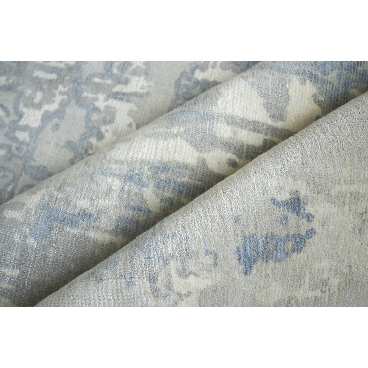 Handmade Abstract Blue Wool Blend 8' x 10' Rectangular Rug