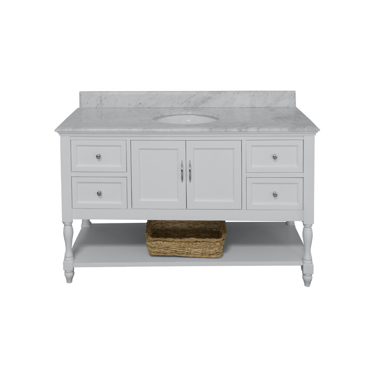 Ursa 60'' White Marble Single Bathroom Vanity with Ceramic Sink