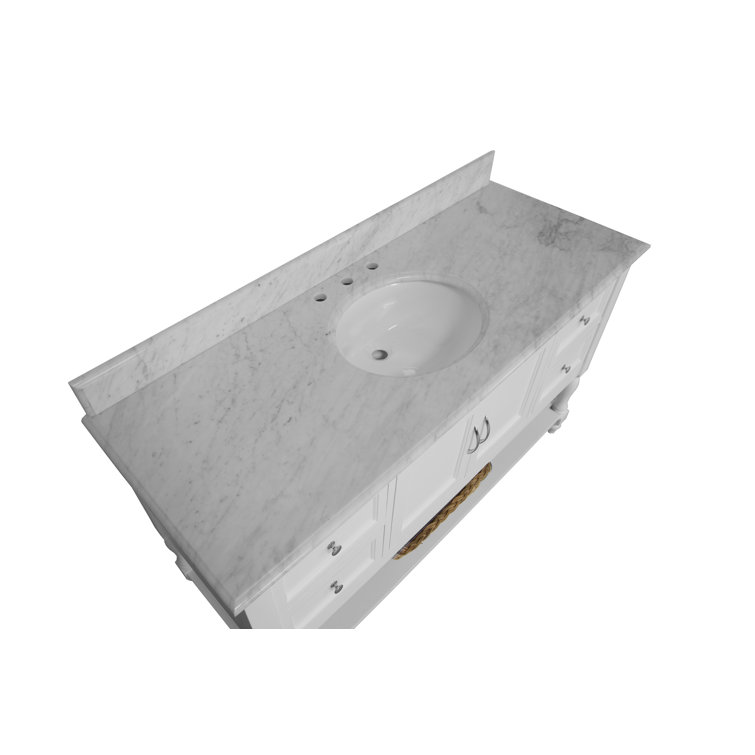 Ursa 60'' White Marble Single Bathroom Vanity with Ceramic Sink