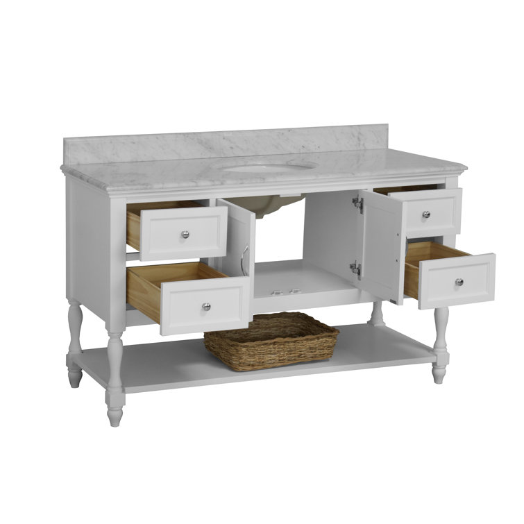 Ursa 60'' White Marble Single Bathroom Vanity with Ceramic Sink