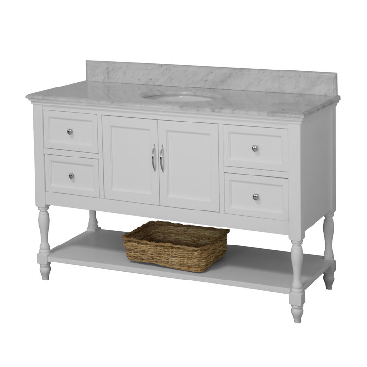 Ursa 60'' White Marble Single Bathroom Vanity with Ceramic Sink
