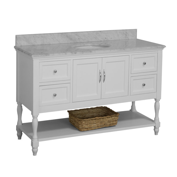 Ursa 60'' White Marble Single Bathroom Vanity with Ceramic Sink