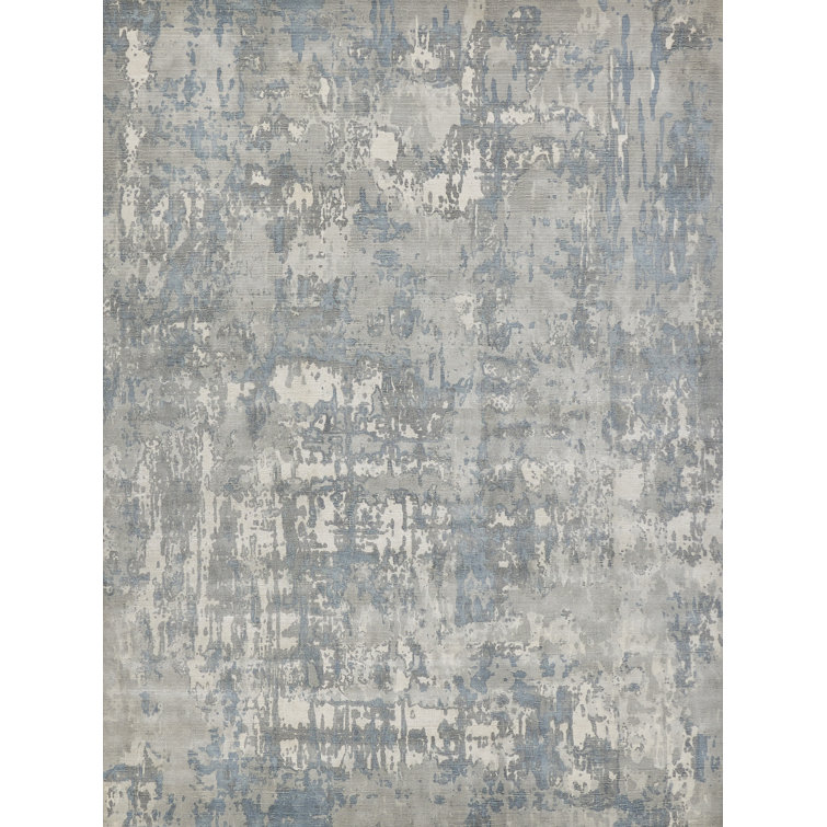 Handmade Abstract Blue Wool Blend 8' x 10' Rectangular Rug