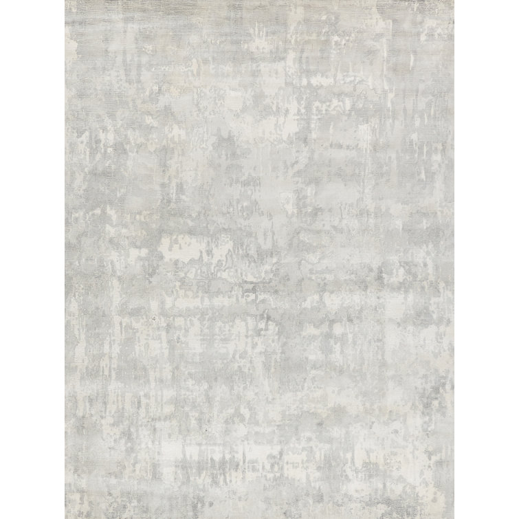 Handmade Abstract Gray and Silver Wool Viscose Area Rug