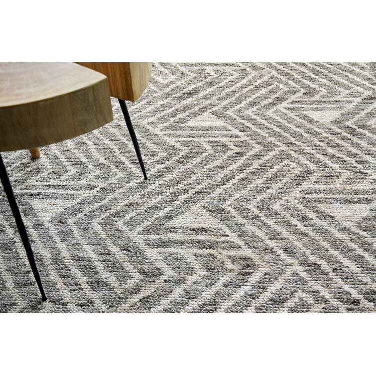 Charcoal and Ivory Hand-Knotted Wool and Viscose 10' x 14' Area Rug