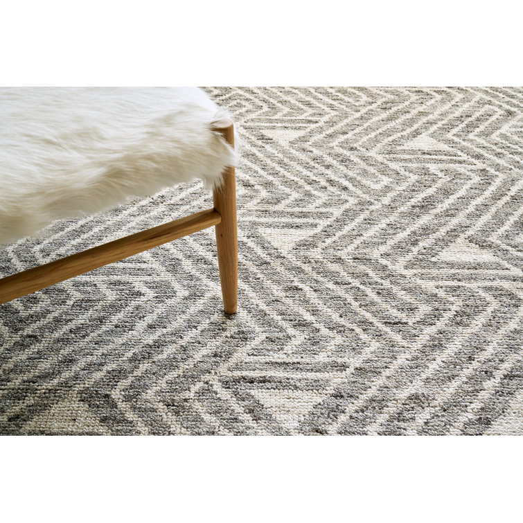Charcoal and Ivory Hand-Knotted Wool and Viscose 10' x 14' Area Rug