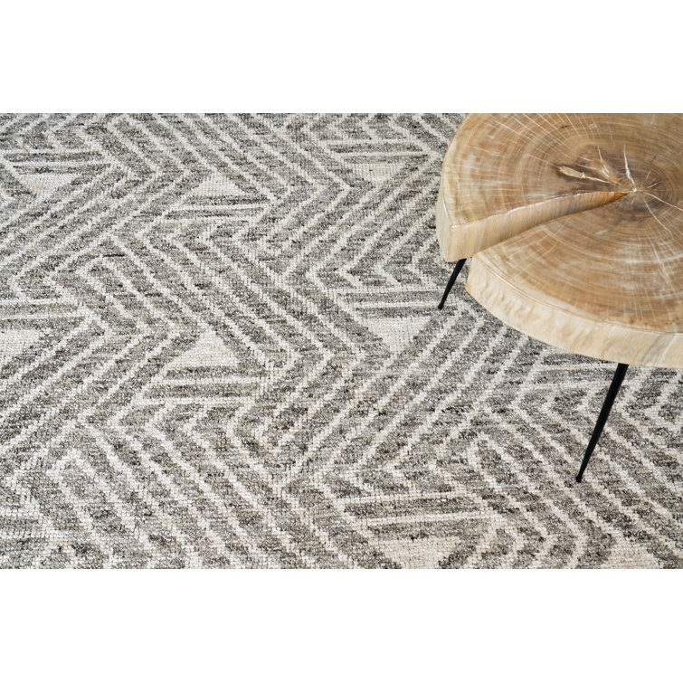 Charcoal and Ivory Hand-Knotted Wool and Viscose 10' x 14' Area Rug