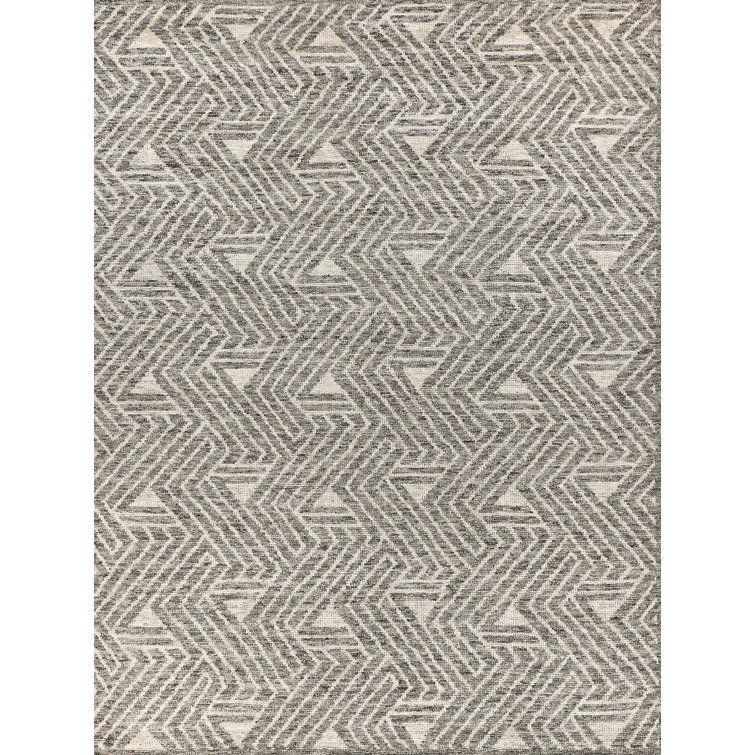 Charcoal and Ivory Hand-Knotted Wool and Viscose 10' x 14' Area Rug