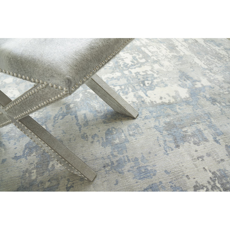 Handmade Abstract Blue Wool Blend 8' x 10' Rectangular Rug