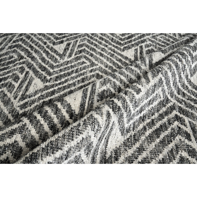 Ivory and Gray Hand-Knotted Chevron Wool Rug, 9' x 12'
