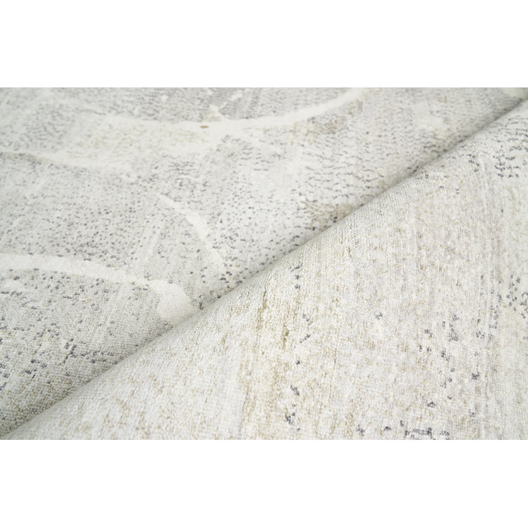 Elegant Ivory Abstract Hand-Knotted Pure Silk 8' x 10' Area Rug