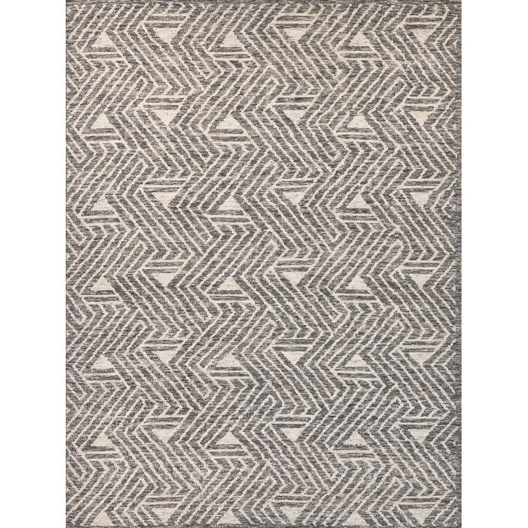 Ivory and Gray Hand-Knotted Chevron Wool Rug, 9' x 12'