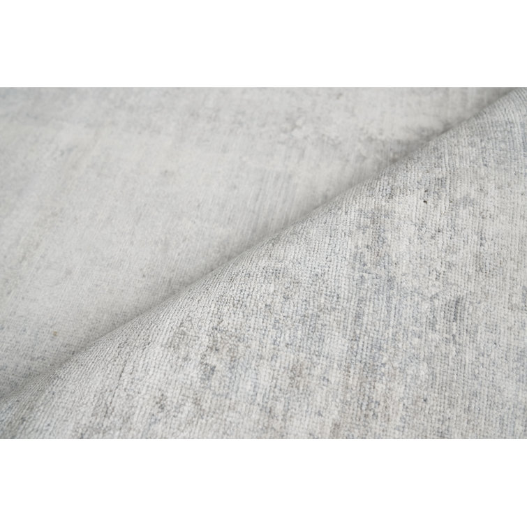 Ivory and Silver Hand-Knotted Silk 10' x 14' Rug