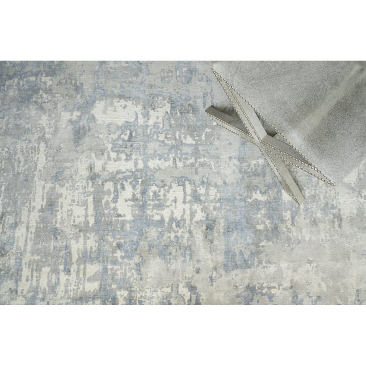 Handmade Abstract Blue Wool Blend 8' x 10' Rectangular Rug