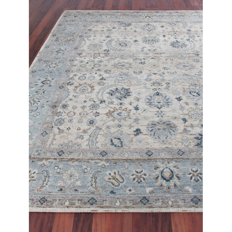 Light Blue Hand-Knotted Wool Oriental 9' x 12' Rug