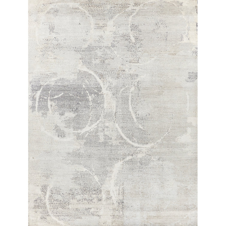 Elegant Ivory Abstract Hand-Knotted Pure Silk 8' x 10' Area Rug