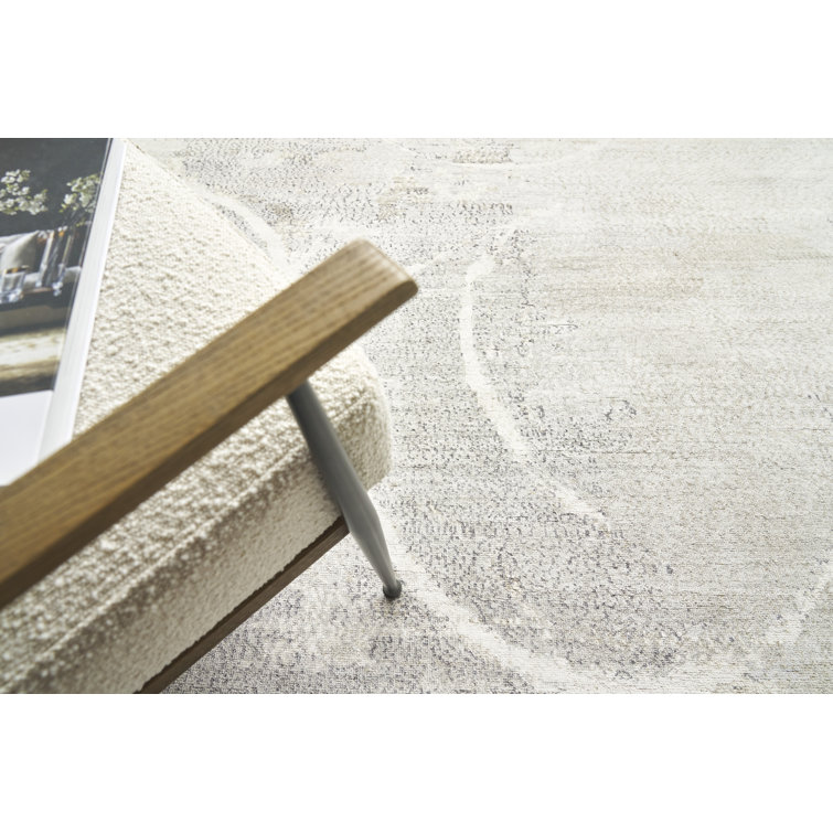 Elegant Ivory Abstract Hand-Knotted Pure Silk 8' x 10' Area Rug