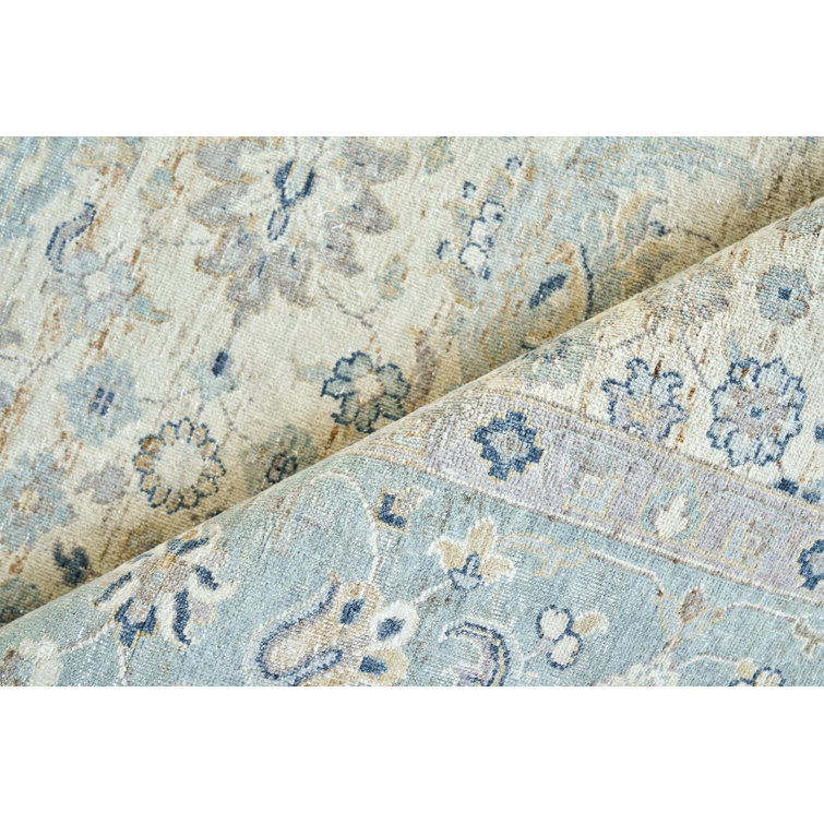 Light Blue and Ivory Hand-Knotted Wool Oriental Rug, 10' x 14'